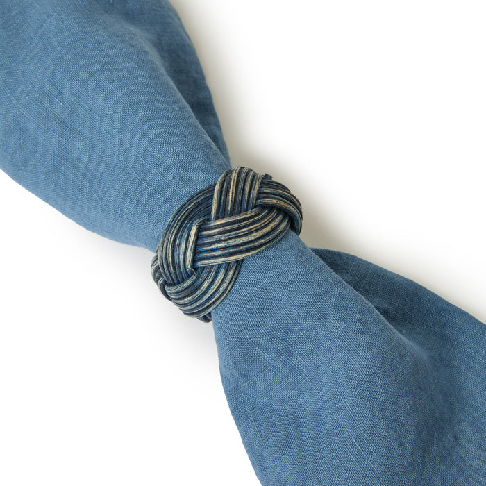 Braided Weave Blue Napkin Rings - Set of 4