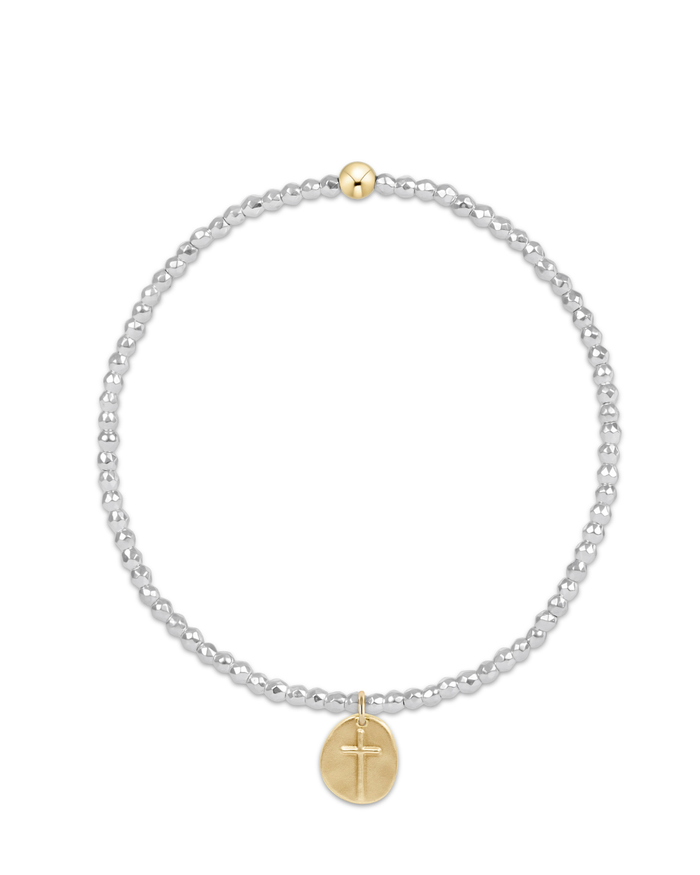 Bright Silver Faceted Hematite 2mm Bead Bracelet - Inspire Small Gold Charm