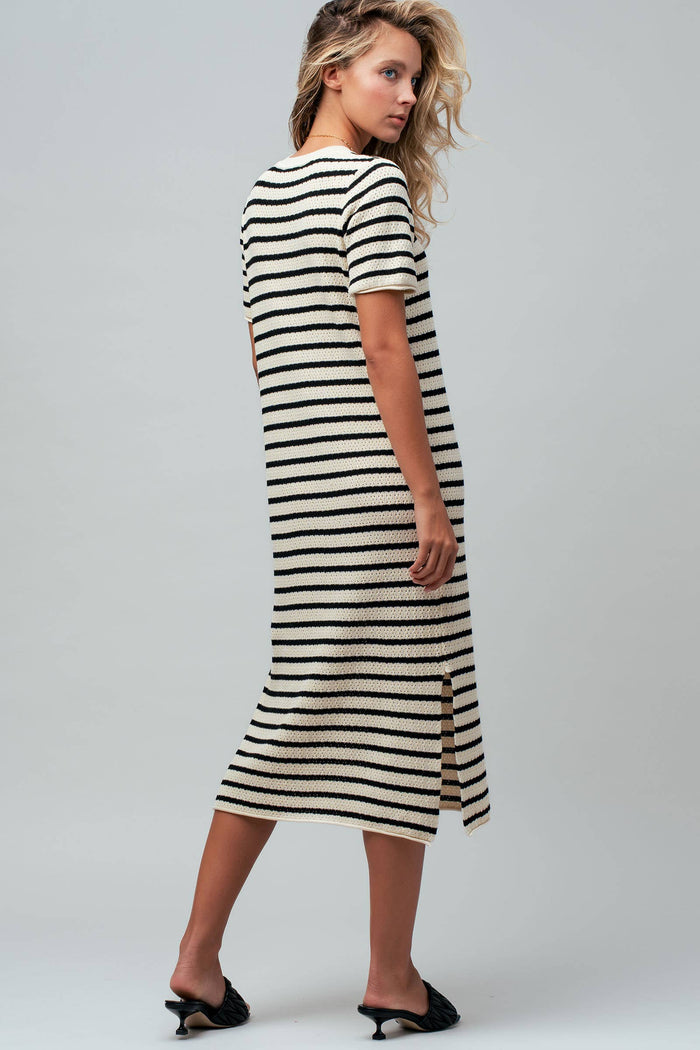 Brinley Striped Crochet Knit Short Sleeve Midi Dress