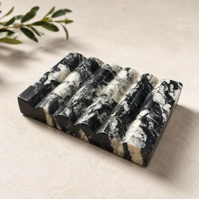 Carved Arabescato Breccia Marble Soap Dish
