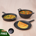 CASTrong Cast Iron Cookware Set: (25.7cm)Tawa+ (25cm)Kadai+ (25cm)Frypan, Kitchen Set for Home, Pre-seasoned, 100% Pure, Induction, Free ₹400 Tadka Pan