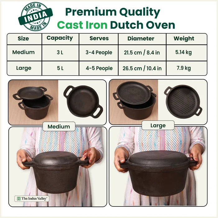 CASTrong Cast Iron Dutch Oven/ Casserole with Lid 26.5cm 5L,Pre-seasoned, 100% Pure, Toxin-free, Induction
