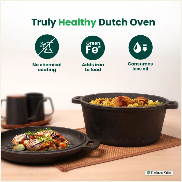 CASTrong Cast Iron Dutch Oven/ Casserole with Lid 26.5cm 5L,Pre-seasoned, 100% Pure, Toxin-free, Induction