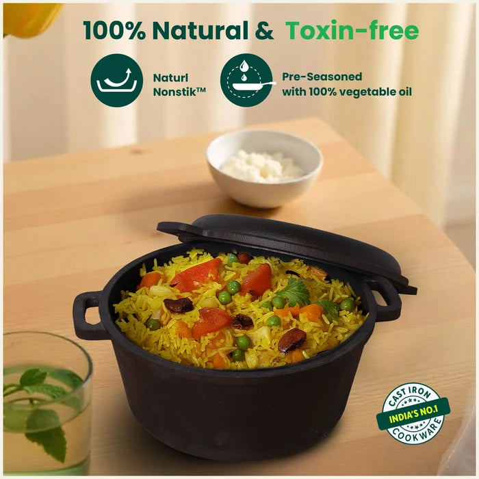 CASTrong Cast Iron Dutch Oven/ Casserole with Lid 26.5cm 5L,Pre-seasoned, 100% Pure, Toxin-free, Induction