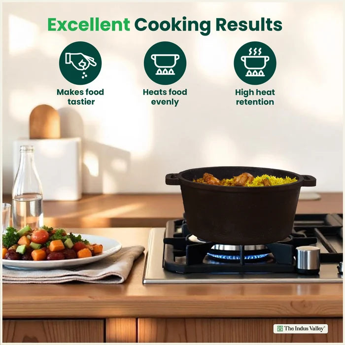 CASTrong Cast Iron Dutch Oven/ Casserole with Lid 26.5cm 5L,Pre-seasoned, 100% Pure, Toxin-free, Induction