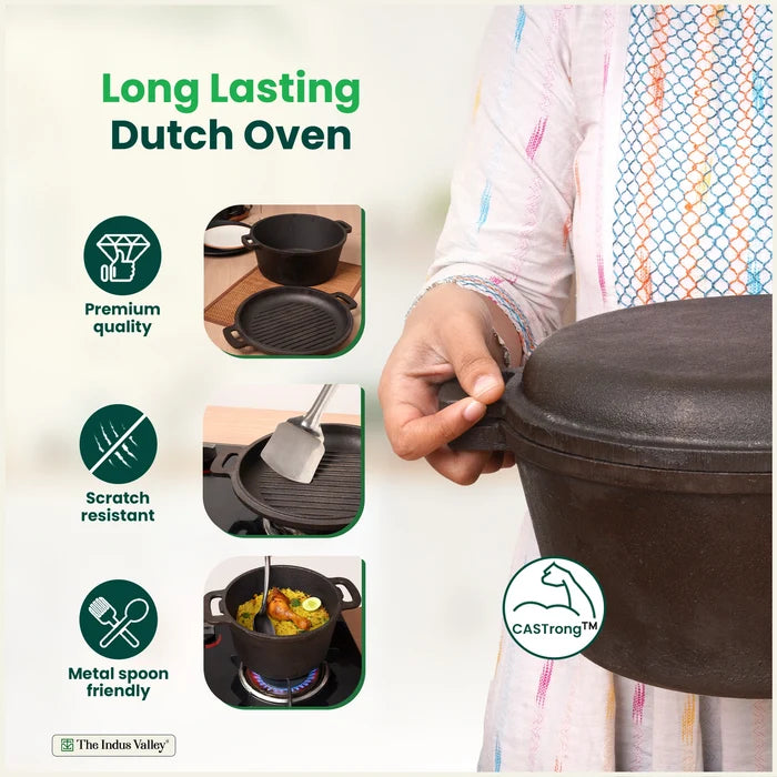 CASTrong Cast Iron Dutch Oven/ Casserole with Lid 26.5cm 5L,Pre-seasoned, 100% Pure, Toxin-free, Induction