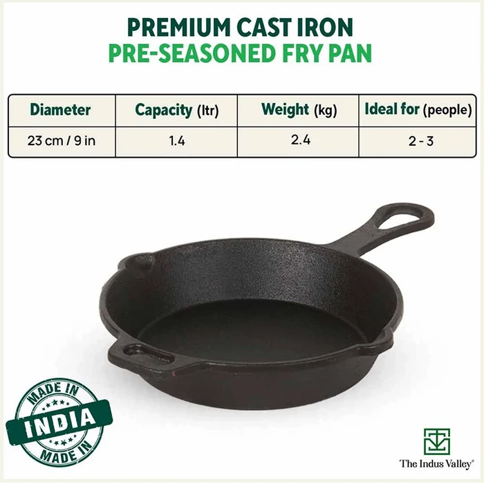 CASTrong Cast Iron Fry Pan/Skillet 23cm 1.4L, Pre-seasoned, Naturally Nonstick, 100% Pure, Toxin-free, Induction