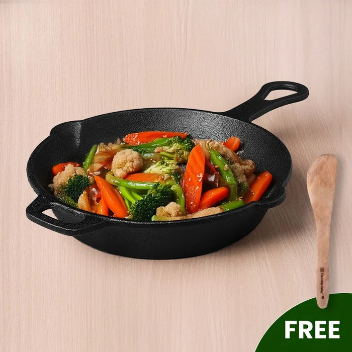 CASTrong Cast Iron Fry Pan/Skillet 25.4cm 1.7L, Pre-seasoned, Naturally Nonstick, 100% Pure, Toxin-free, Induction, Free  110 Spatula