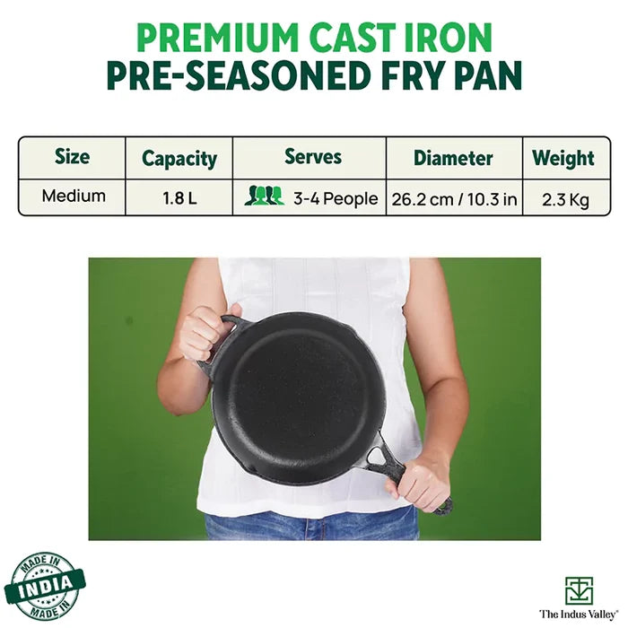 CASTrong Cast Iron Fry Pan/Skillet 25.4cm 1.7L, Pre-seasoned, Naturally Nonstick, 100% Pure, Toxin-free, Induction, Free  110 Spatula