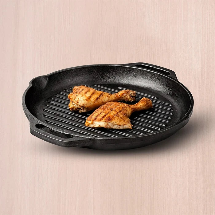 CASTrong Cast Iron Grill Pan 27cm, Round,Pre-seasoned, 100% Pure, Toxin-free, Induction