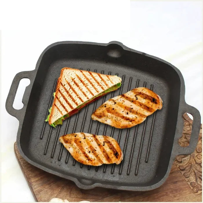 CASTrong Cast Iron Grill Pan 33.6cm, 2 Handles, Pre-seasoned, 100% Pure, Toxin-free, Induction 3.4 kg