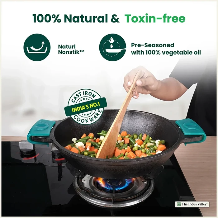 CASTrong Cast Iron Kadai 2.5 L 2.4 Kg, Flat Handle,Pre-seasoned, Naturally Nonstick, Premium Quality, Toxin-free