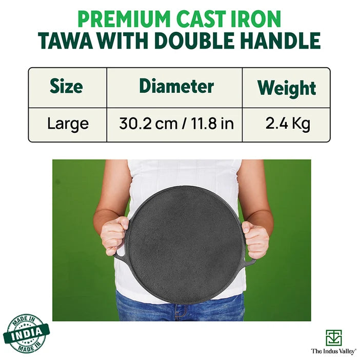 CASTrong Cast Iron Roti/Dosa Tawa 30.2cm, Pre-seasoned, Naturally Nonstick, 100% Pure, Toxin-free, Gas & Induction, Free  110 Spatula