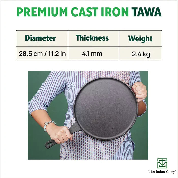 CASTrong Cast Iron Tawa With Long Handle 28.5cm, Pre-seasoned, Naturally Nonstick, 100% Pure, Toxin-free, Induction
