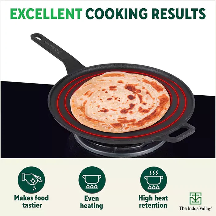 CASTrong Cast Iron Tawa With Long Handle 28.5cm, Pre-seasoned, Naturally Nonstick, 100% Pure, Toxin-free, Induction
