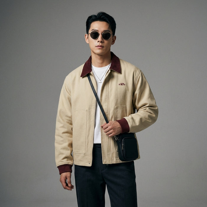 Veste brodée décontractée couleur abricot, style streetwear K-fashion. - Taille M
