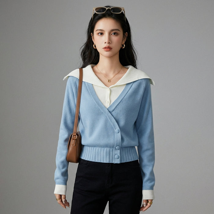 Pull en tricot rayé bleu et blanc - Mode coréenne décontractée - Taille S