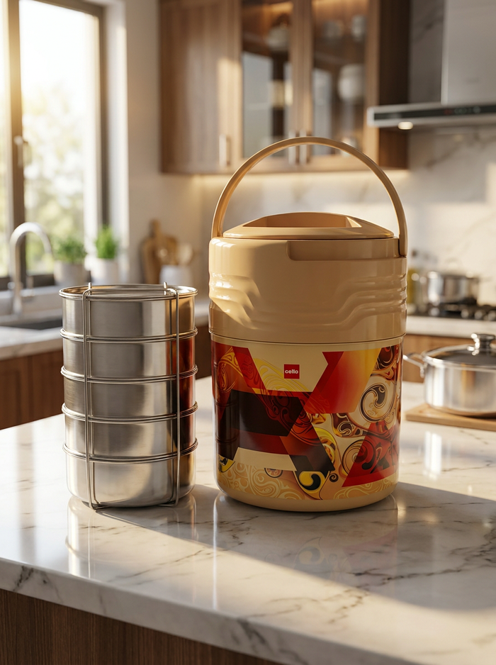 Cello Meal Star Jumbo Insulated Lunch Box | 5 Stainless Steel Containers, 1300ml Each | ISI Marked, Heat Retention Type 2