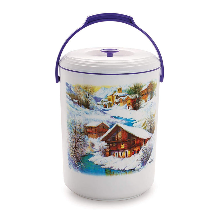 Cello Mega Hot 5 container insulated lunch pack in violet colour with stainless steel containers displayed