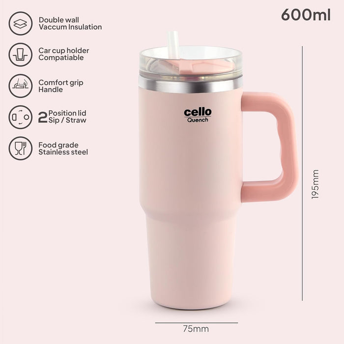 Cello Quench Insulated Stainless Steel Tumbler 550ml with Straw & Handle