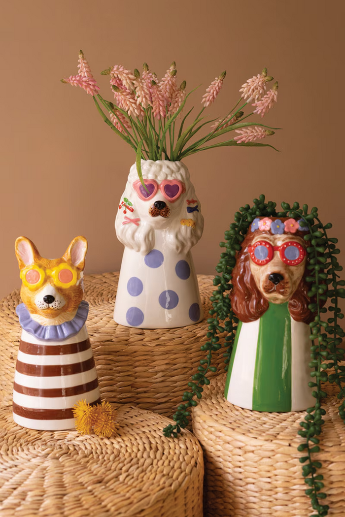 Ceramic Dogs with Sunnies Vases Set/3