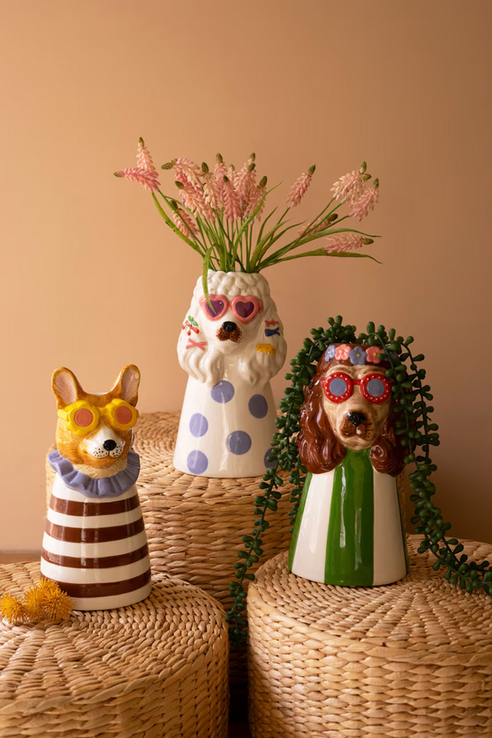 Ceramic Dogs with Sunnies Vases Set/3