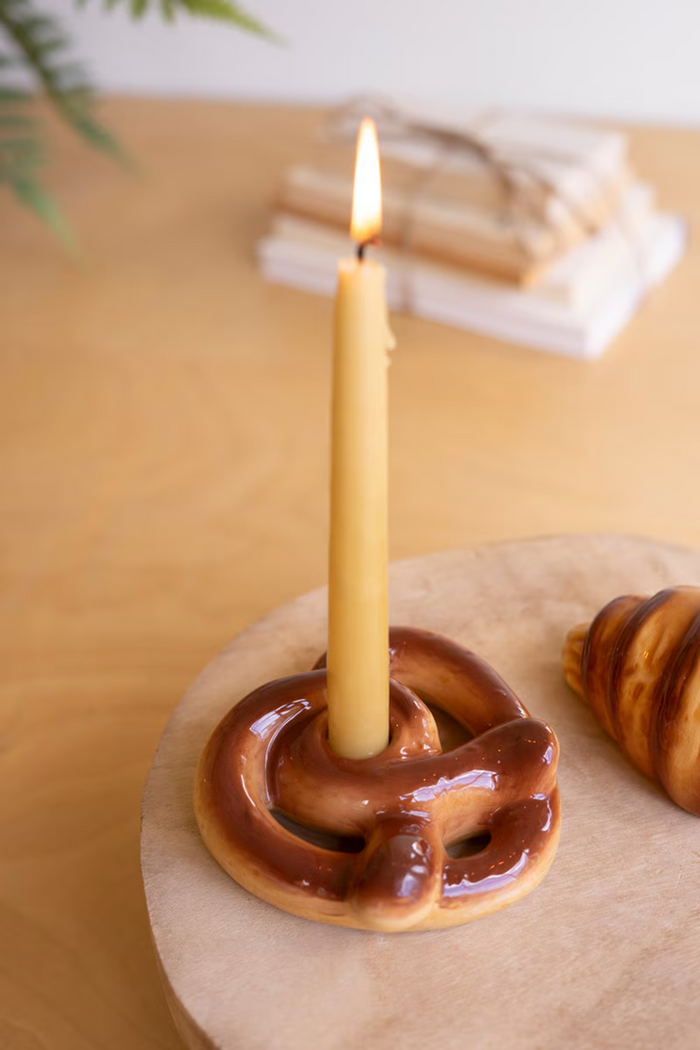 Ceramic Pretzel and Croissant Candleholders Set/2