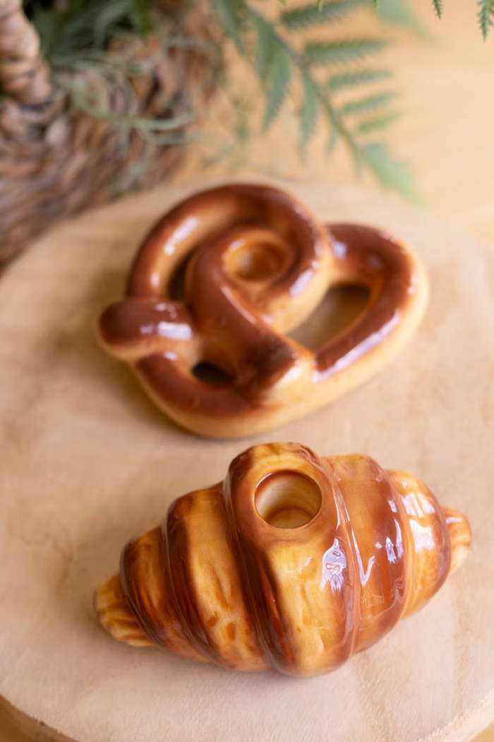 Ceramic Pretzel and Croissant Candleholders Set/2