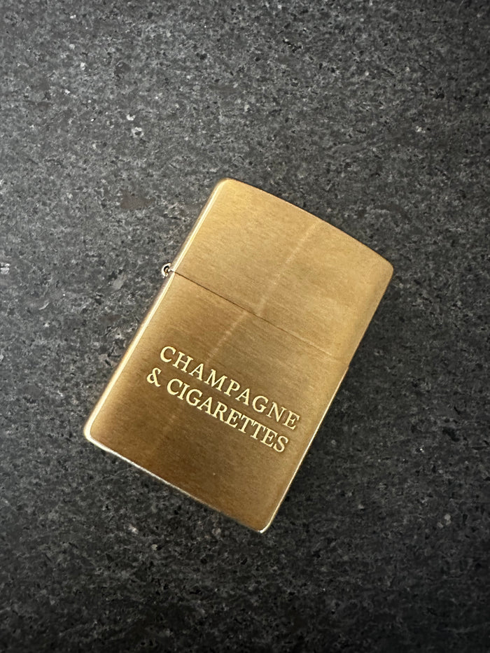 Champagne & Cigs Engraved Zippo Lighter – Brass | Feste