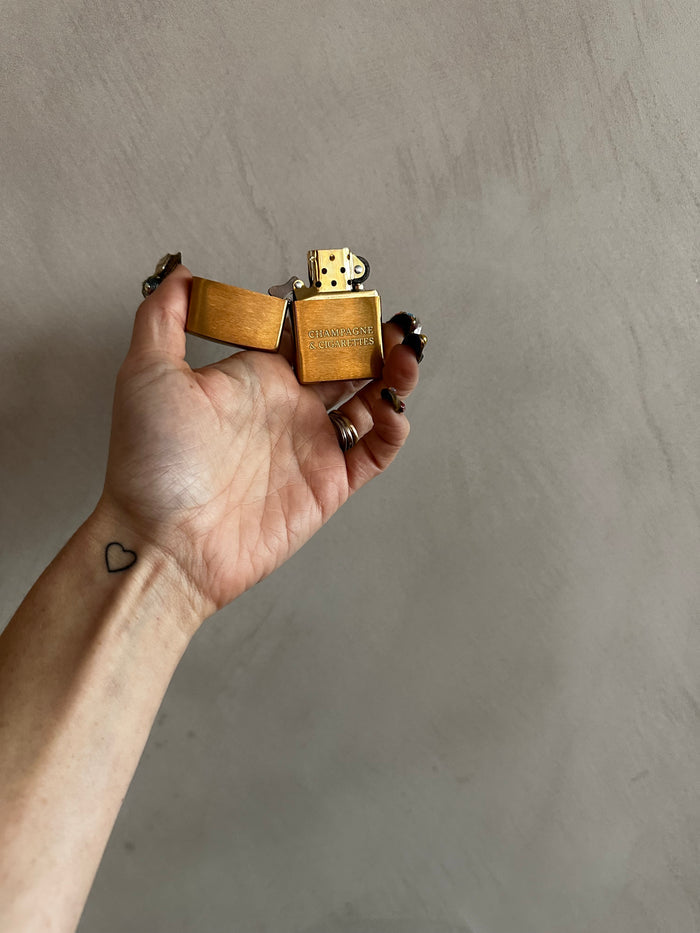 Champagne & Cigs Engraved Zippo Lighter – Brass | Feste