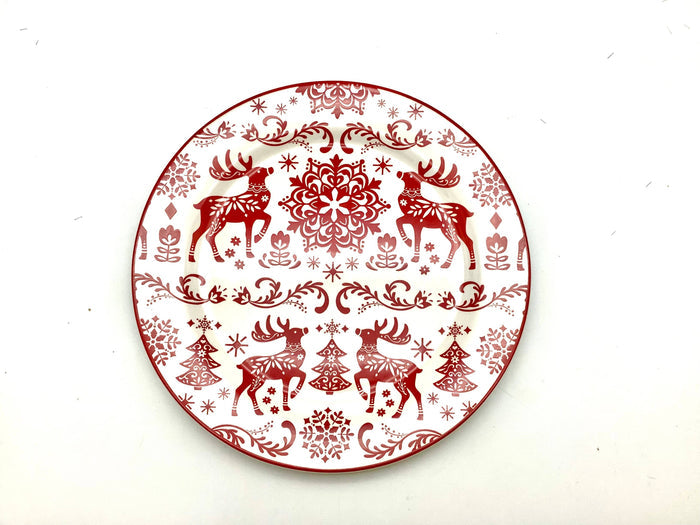 Christmas Nordic Reindeers Lunch Dinner Plate