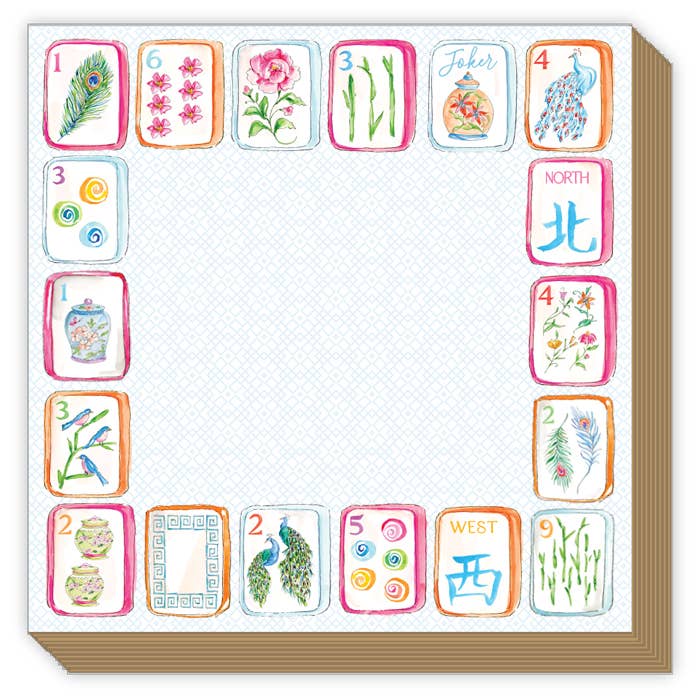 Colorful Mahjong Tiles with Flowers and Birds Luxe Notepad