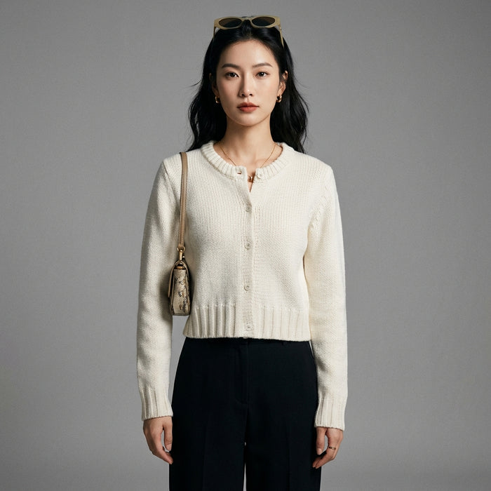 Cardigan blanc élégant avec col revers pour femme - Koreanxwear - Taille S