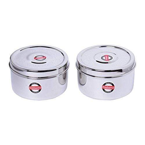Embassy Deep Puri Box / Container - Pack of 2 (Size 9, 850 ml each), Stainless Steel - KITCHEN MART