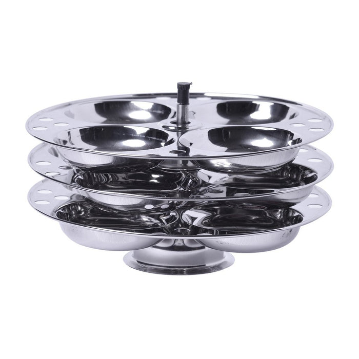 Embassy Deluxe Idli Stand, Details: Close-up of stainless steel idli plate with 4 cavities