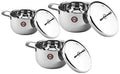Embassy Stainless Steel Ruby Cooking & Serving Dish Pot Set of 3, 1 Ltr, 1.4 Ltrs, 1.8 Ltrs; Sizes 1-3 - KITCHEN MART
