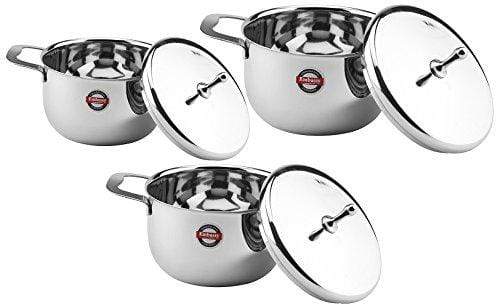 Embassy Stainless Steel Ruby Cooking & Serving Dish Pot Set of 3, 1 Ltr, 1.4 Ltrs, 1.8 Ltrs; Sizes 1-3 - KITCHEN MART