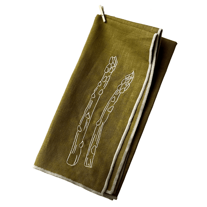 Embroidered Asparagus Linen Napkins, Set of 2