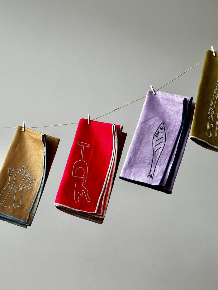 Embroidered Asparagus Linen Napkins, Set of 2