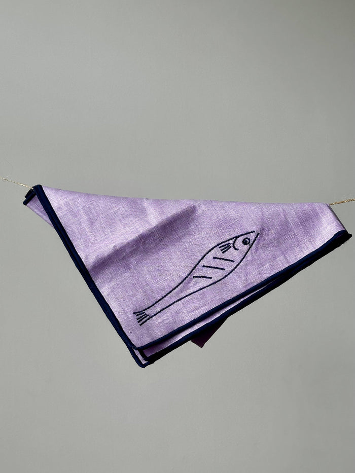 Embroidered Fish Linen Napkins, Set of 2