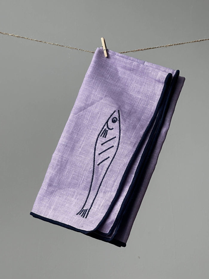 Embroidered Fish Linen Napkins, Set of 2
