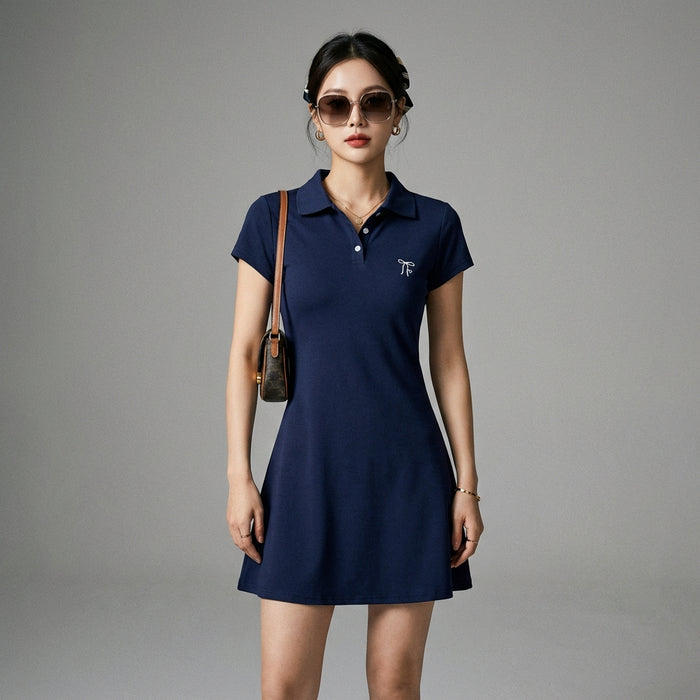 Robe courte col polo brodé femme - Koreanxwear - Taille S