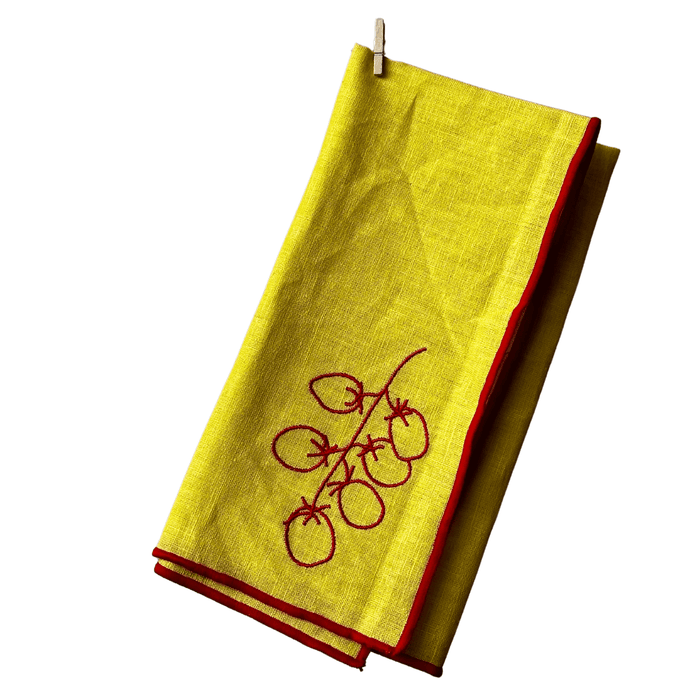 Embroidered Vine Tomatoes Linen Napkins, Set of 2