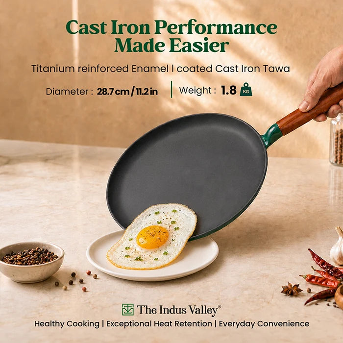 Enamel Coated Cast Iron Dosa Tawa - 28cm | Induction & Gas Compatible