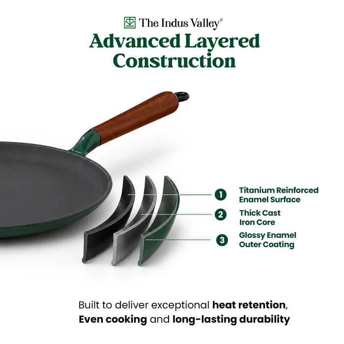Enamel Coated Cast Iron Dosa Tawa - 28cm | Induction & Gas Compatible