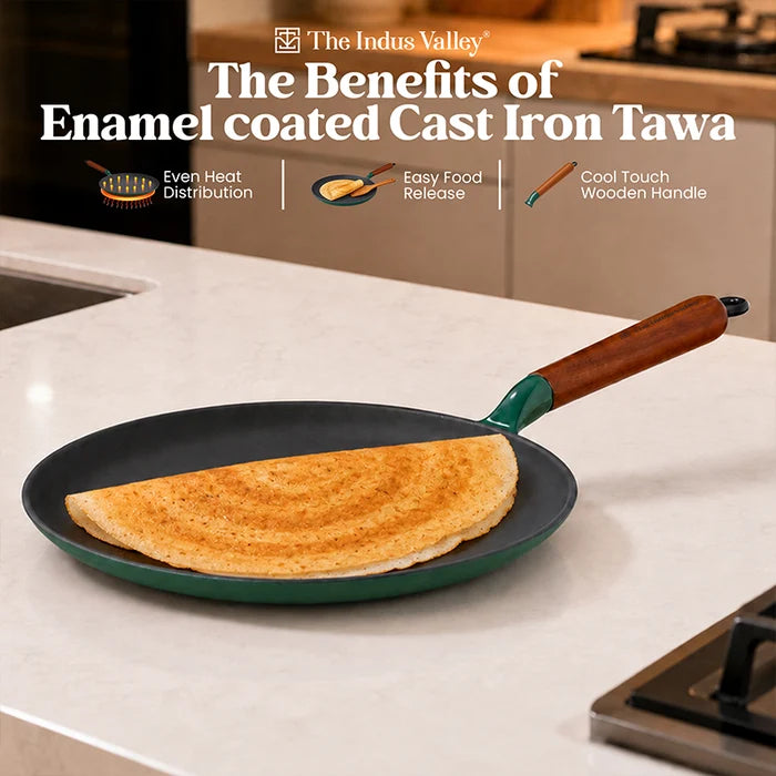 Enamel Coated Cast Iron Dosa Tawa - 28cm | Induction & Gas Compatible