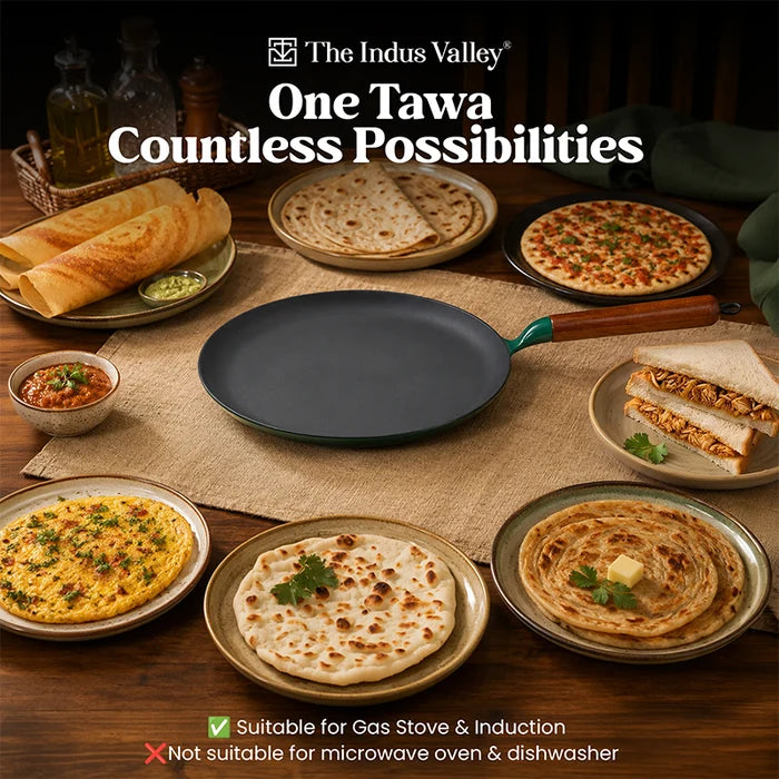 Enamel Coated Cast Iron Dosa Tawa - 28cm | Induction & Gas Compatible