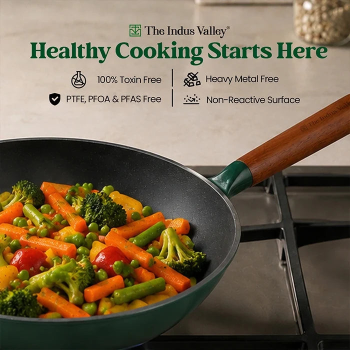 Enamel Coated Cast Iron Fry Pan with Glass Lid - 24cm | Induction & Gas Compatible