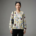 Chemisier fleuri col rond manches longues - Mode Coréenne Élégante - Taille XS
