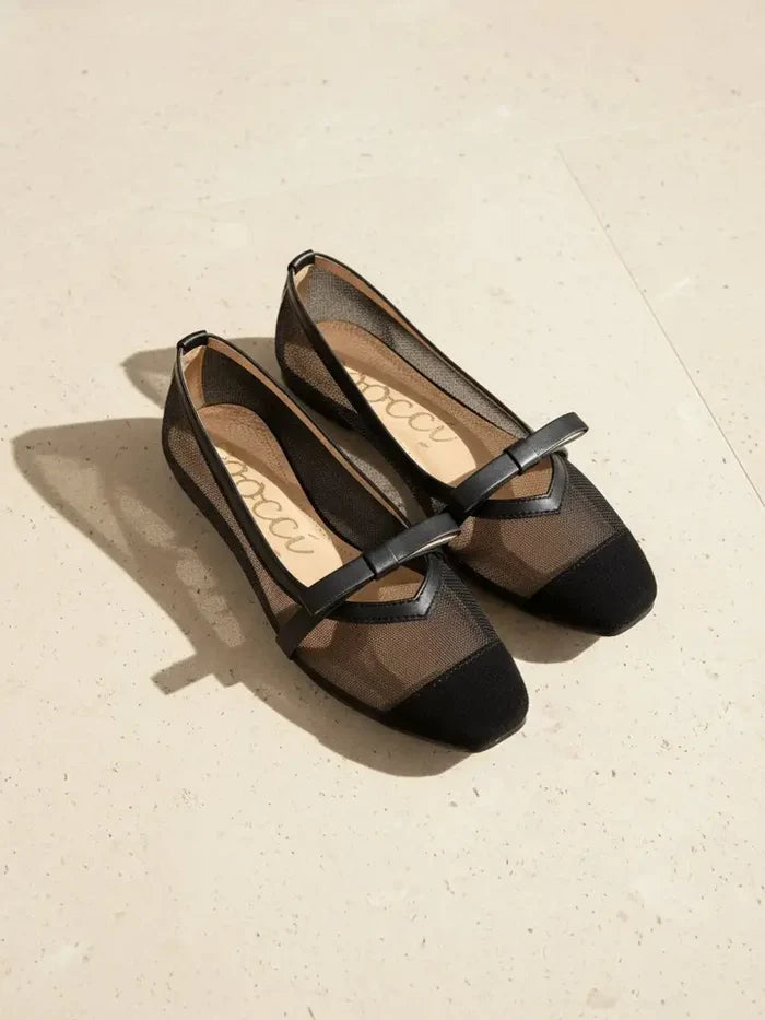 Florence Sheer Mesh Ballet Flats Cap Toe Ribbon Strap Flats